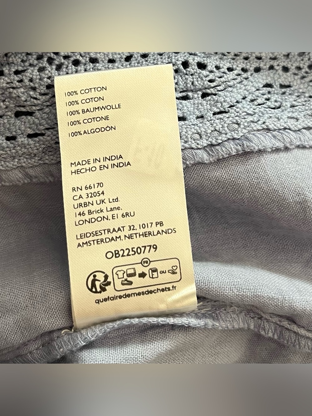 We the Free Rustic  Romance Boho Short Sleeve Lace Top in Dusty Blue Oversized M - Picture 15 of 15
